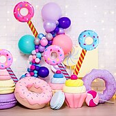 cheap Outdoor Recreation-6pcs Inflatable Lollipops in Random Colors, Inflatable Donut Candy, Birthday Party Decorations, Novelty Toys