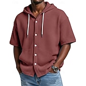 voordelige Smart-casual overhemden voor heren-Voor heren Overhemd Wafel Shirt Normaal shirt Overhemd met knopen Wit Korte mouw Effen Kleur Effen Capuchon Casual Dagelijks Lapwerk Kleding Vakantie Modieus Casual
