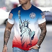 abordables Camisetas Patrióticas 250-4 de julio de 2026 250º Día de los Caídos Camiseta Estilo Diaria de Hombre con Impresión 3D de la Bandera de EE. UU. de Cuello Redondo y Manga Corta