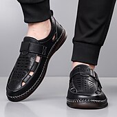 abordables Sandalias casuales-Zapatos casuales de piel sintética para hombre: parte superior perforada transpirable, comodidad sin cordones, estilo veraniego ligero, perfectos para salidas informales, uso diario y entornos de oficina relajados.