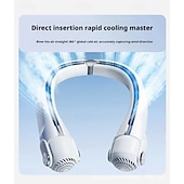 abordables Ventilateurs-Ventilateur de cou portable - Ventilateur de cou rotatif - Ventilateur rafraîchissant rechargeable USB-C, 3 vitesses, design sans pales mains libres, idéal pour les tentes et les activités de plein