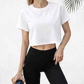 رخيصةأون تي شيرت عادي-قميص نسائي 100% قطن تي شيرت لون سادة أنيقة أساسية بأكمام قصيرة عنق دائري Tops يومية للخروج أسود أبيض صيف ربيع