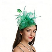 billige Fascinatorer-fascinators Nett Bryllup Bursdag Elegant søt stil Retro Rød Med Fjær Tyll Hodeplagg Hodeplagg