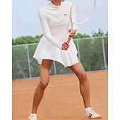 preiswerte Damenkleid-Damen Einfarbig Tenniskleid mit Shorts Sportkleid Golf-Polo-Kleid Langarm Plissiert Viertel Postleitzahl Asymmetrisch Elastisch Schweißableitend Atmungsaktiv Tennis Golfspiel Pickleball Hoher