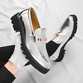 economico Mocassini-Mocassini da uomo dorati trapuntati, scarpe eleganti slip-on con dettaglio in metallo e suola spessa, calzature formali per matrimoni, banchetti, feste, balli di fine anno, spettacoli teatrali e occasioni serali di grande impatto.
