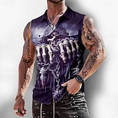  Per uomo La Morte Scheletro Horror Camicia Camicia con Bottoni Maglietta senza maniche Senza Maniche Stile gotico oscuro All'aperto Casual Estate Primavera Collo ripiegato Stampa 3D Due tasche