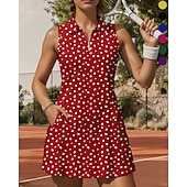 tanie Sukienka damska-Damskie Kropka Sukienka do tenisa Sukienka sportowa Bez rękawów Nadruk Oddychający Bransoletka tenisowa Golf Badminton Kołnierz polo Kołnierz zapinany na zamek Sukienka Ziemisty żółty Ciemnoróżowy