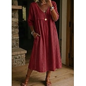 economico Abiti Falsi Essenziali-Abito Midi da Donna in 100% Cotone Abito a Finta Lino Abito all Aline Abito Estivo Vacanza Festa Casual Giornaliero Ufficio Spiaggia Vestibilità Larga Semplice Maniche Corte Collo a V Blu Chiaro Nero