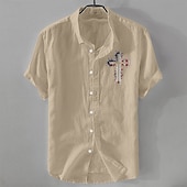  Pánské Lněná košile Košile pro volný čas Bavlněná lněná košile Košile na knoflíky Vzor Plážové Dovolená Černá Bílá Světle zelená Světlá růžová Krátký rukáv Klopa Léto Oblečení S přezkou