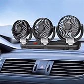 Χαμηλού Κόστους Φίλοι Αυτοκινήτου-Ανεμιστήρας αυτοκινήτου τριπλής κεφαλής, ανεμιστήρας ψύξης οχήματος 12v 24v με τροφοδοσία USB 3 κεφαλών για ταμπλό, περιστρεφόμενος 360° ισχυρός, ήσυχος αυτόματος κυκλοφορητής αέρα για φορτηγό SUV RV