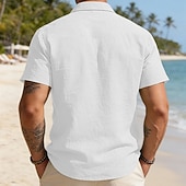 economico Vacanza-Per uomo Camicia Camicia di lino Camicia con Bottoni Tinta unica All'aperto Vacanza Nero Bianco Verde chiaro Verde scuro Manica Corta Colletto a Camicia Estate Primavera Abbigliamento Tasca