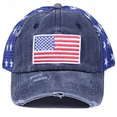economico 250° Anniversario degli Stati Uniti-Cappellino da baseball patriottico in cotone lavato con stella della bandiera americana ricamata, cappellino da camionista vintage effetto invecchiato con rete per uomo e donna, 4 luglio, giorno