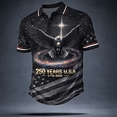 Χαμηλού Κόστους Πατριωτικά 250 Πόλο-4η Ιουλίου 2026 250η Ανδρικά Αμερικανική σημαία των ΗΠΑ Μπλουζάκια πόλο Κοντομάνικο Μπλουζάκια πόλο Πέτο Καθημερινό Ένδυση γυμναστικής και άθλησης Καθημερινά Ρούχα Φεστιβάλ στολή 3D εκτύπωση Κουμπιά