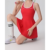 cheap Women's Tennis Dress-Women's Solid Colored Tennis Dress with Shorts Sports Dress Sleeveless Patchwork Backless Elastic Sweat-Wicking Breathable Tennis Badminton Outdoor Exercise Round Neck Dress Black White Red Tennis