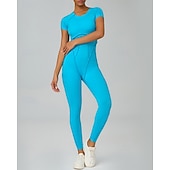 abordables Conjuntos y Monos-Women's Workout Jumpsuit Onesie Solid Color Bodysuit Summer Spring Fall rice white Pink Gym Workout Fitness Yoga Stretchy Breathable Short Sleeve Sport Activewear Stretchy