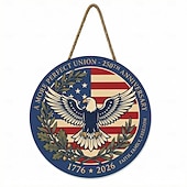 olcso Az Egyesült Államok 250. évfordulója-Az USA 250. évfordulójára készült fa ajtótábla – 30 cm-es kerek, fából készült tornácdísz kopasz sassal és zászlóval, hazafias július 4-i dekoráció, 1776–2026 közötti függetlenség napja