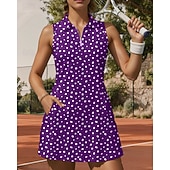 tanie Sukienka damska-Damskie Kropka Sukienka do tenisa Sukienka sportowa Bez rękawów Nadruk Oddychający Bransoletka tenisowa Golf Badminton Kołnierz polo Kołnierz zapinany na zamek Sukienka Ziemisty żółty Ciemnoróżowy