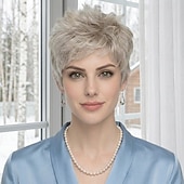 baratos peruca mais velha-Peruca pixie espetada e elegante para mulheres - loira texturizada com volume total