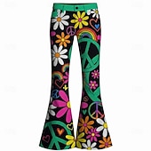 voordelige Bodems-Retro vintage Boho Jaren '70 Broeken Bell Bottom broek Hippie Schijf Hoge taille Bloemig Vredessymbolen Kostuum Dames Halloween Carnaval muziekfestival Retro themafeest Volwassenen Broeken