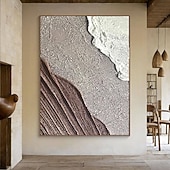 preiswerte Abstrakte Gemälde-3D gerahmte strukturierte Wandkunst Ozeanwelle Gemälde auf Leinwand Triptychon Wohndekor braun minimalistisches Gemälde Erdton Wabi-Sabi Wohnzimmer Kunst