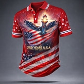 abordables Polo Patriótico 250-4 de julio de 2026, 250 aniversario Hombre Bandera estadounidense Camisetas polo Manga Corta Camisas de polo Diseño Casual Ropa Deportiva Ropa Cotidiana Atuendo para festival Impresión 3D Botones