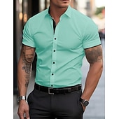 abordables chemises sans repassage pour hommes-Homme Chemise habillée Chemise sans repassage Uni Extérieur Affaires Rose Claire Noir Blanche Jaune Manche Courte Col Rabattu Été Printemps Vêtement Tenue Boutons