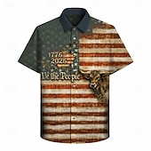  Blouse / Shirt Geometic Independence Day Retro Vintage 1970s Short Sleeves for Men's Adults'  for 4th of July Party Independence Day