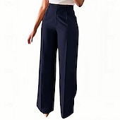 baratos Calças de perna reta-Mulheres Calças Social Elegante Moda Casual Diário Comprimento total Cintura Alta Côr Sólida Tecido Bolsos Perna reta Conforto Macio Respirável Micro-Elástica Streetwear Praia Feriado Cinzento Escuro