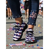  Women's Red USA Flag Sneakers – Lightweight Breathable Strap Running Shoes, Patriotic Stars & Stripes Style for Independence Day, Parades, Festivals, Outdoor Walking & Casual Wear