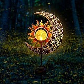 abordables Éclairages pour allées-lampes solaires de jardin décoratives d'extérieur, soleil &amp;Lampe à piquer en métal avec globe en verre craquelé effet lune, lumière LED blanc chaud étanche, décoration pour allée, pelouse, terrasse,