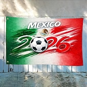 economico Bandiere da Giardino, Striscione-Mexico 2026 Flag - Vibrant Green, White &amp; Red Brush Stroke Design with Soccer Ball, Features National Emblem, Durable Fabric