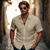  Herre Skjorte Linskjorte Sommerskjorte Strandskjorte Skjorte med knapper Skjorter uten stopp عادي Avslappet Daglig Svart Hvit Navyblå Himmelblå Kortermet Aftæpning Sommer Vår & Vinter Klær Lomme