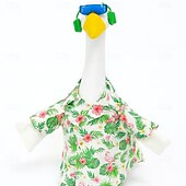 baratos Trajes de Ganso de Varanda-Roupa para ganso de jardim com touca, ideal para estátua de ganso de concreto de 58 a 63 cm (23 a 25 polegadas), acessório decorativo para jardim na primavera e no verão. Apenas a roupa, o ganso não