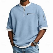  Férfi Gofris póló Tee Top Rövid ujjú Pulóver Fél cipzár Nyár Tömör szín Divat Dizájn Kényelmes Kollázs Színes Cipzáras zseb Hétköznapi Napi Szabadtéri Világoskék Fekete Sötétkék Férfi felső póló