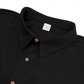 cheap Men's Work Shirts-Men's Shirt Casual Shirt Corduroy Shirt Button Up Shirt Black White Yellow Navy Blue Brown Short Sleeve Solid Color Plain Textured Shirt Collar Casual Daily Front Pocket Clothing Apparel Elegant