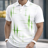 baratos Polo Geométrico Masculino-Homens Geométrico Linha Camisas Polo Manga Curta Camisas polo Camisas de colarinho Casual Roupa Esportiva Botões Primavera Verão Azul Preto Amarelo