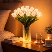 levne Dekorativní světla-15 ks umělých květin tulipánů s LED světly, kytice tulipánů na dotek, na baterie, vánoční, sváteční, svatební, fotografické, bytové dekorace, kreativní dárky (bez vázy)