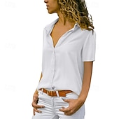 economico Bluse e camicie-Per donna Camicia Blusa Patchwork Bottoni Semplice Vintage Elegante Classico Manica Corta Colletto a Camicia Top Regolari Quotidiano Ufficio Lavoro Nero Bianco Giallo Verde Grigio Estate Primavera
