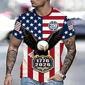  4 juli 2026 250e herdenking Mannen 3D Print Amerikaanse Vlag Crew Neck Korte Mouwen T-Shirt Dagelijks Straat