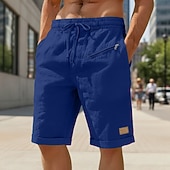 economico retrò-Per uomo Shorts di Lino Pantaloncini Estivi Shorts da Spiaggia Coulisse Elastico in vita Tasca con cerniera Semplice Tinta unita Comodità Morbido Lunghezza al ginocchio Quotidiano Spiaggia Moda Chic