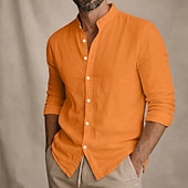 economico Classico-Per uomo Camicia Camicia Estiva Abbigliamento da spiaggia Camicia con colletto alla coreana Camicia con Bottoni Semplice Casuale Quotidiano Blu Nero Bianco Rosa Manica Lunga Collo alla coreana