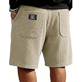 abordables Shorts décontractés-Homme Short gaufré Shorts Short décontracté Avec Poches Taille Élastique Uni À carreaux Confort Respirant Longueur Genou Occasionnel Extérieur Vacances Vacances Mode Noir Blanche Micro-Élastique