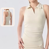 cheap Women's Shirt-Women's Solid Colored Athletic Shirt Golf Polo Shirt Tank Top Tennis Shirt Sleeveless Elastic Sweat-Wicking Breathable Tennis Golf Pickleball Turndown V Neck Top Pink Red Khaki Tennis Clothing