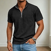 Недорогие Повседневная футболка Хенли-Муж. Футболка Рубашка из 100% хлопка с кислотной стиркой С короткими рукавами Четверть молния Лето Весна Осень Полотняное плетение Ретро На каждый день Старинный Окрашенная одежда Промытый