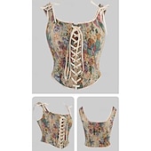 voordelige Bovenkanten-Middeleeuws Renaissance Cottagecore Korset Lijfje Viking Boers Veters Bloemig Jacquard Kostuum Dames Keltisch Fantasie Halloween Carnaval Prestatie LARP Ren Faire Volwassenen Korset