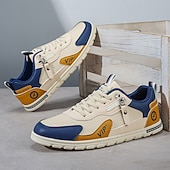 economico Scarpe Casual con Lacci-sneakers da uomo in similpelle beige: eleganti e traspiranti per uscite casual, viaggi e comfort quotidiano