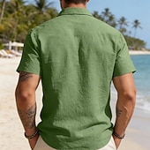 economico Vacanza-Per uomo Camicia Camicia di lino Camicia con Bottoni Tinta unica All'aperto Vacanza Nero Bianco Verde chiaro Verde scuro Manica Corta Colletto a Camicia Estate Primavera Abbigliamento Tasca
