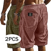 preiswerte Lässige Shorts-Herren Shorts Freizeitshorts Cordshorts Tasche Elastischer Bund Einfach Komfort Atmungsaktiv Über dem Knie Lässig Outdoor Strand Urlaub Mode Schwarz + Khaki Armeegrün+Grau Mikroelastisch