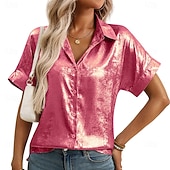 ieftine Bluze simple-Pentru femei Cămașă Cămașă de Costum Camașă cu nasturi Bluză Nasturi Culoare solidă Elegant Modă Zilnic Manșon scurt Răsfrânt Topuri obișnuite În aer liber Haine de strada Muncă Roz auriu Verde