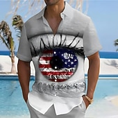  Herren 250. Jahrestag des Unabhängigkeitstages der USA am 4. Juli Große Augen US Flagge Hemd Sommerhemd Knopfhemd Kurzarm Patriotisch Outdoor Ferien Sommer Frühling Umlegekragen 3D-Druck Hemden mit